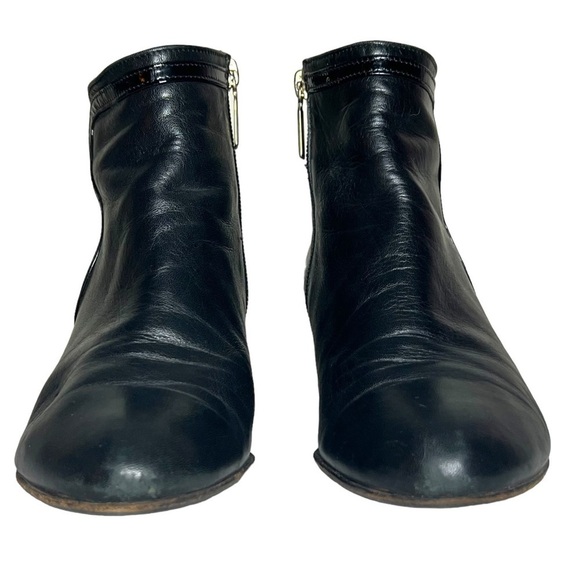 Bruno Magli Leather Wedge Ankle Booties Black with Patent Leather Trim Size EU37 - Picture 2 of 14